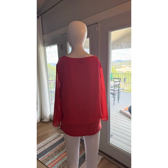 Ann Taylor Women’s Red Chiffon Layered Blouse Size L - Picture 2 of 7